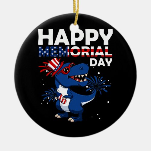 Happy Memorial Day 4th Of July Dinosaur American Ceramic Ornament