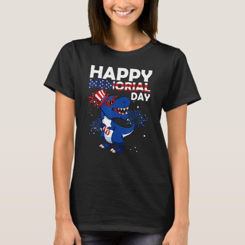 Happy Memorial Day 4th Of July Dinosaur American F T_Shirt