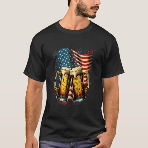 Happy Memorial Day Beer American USA Flag th of Ju T_Shirt