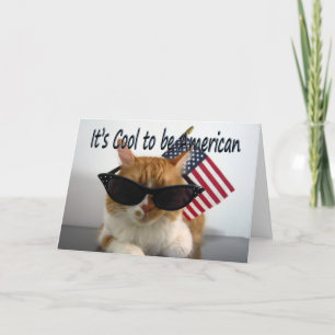 Happy Memorial Day - Cool Cat with Flag Card