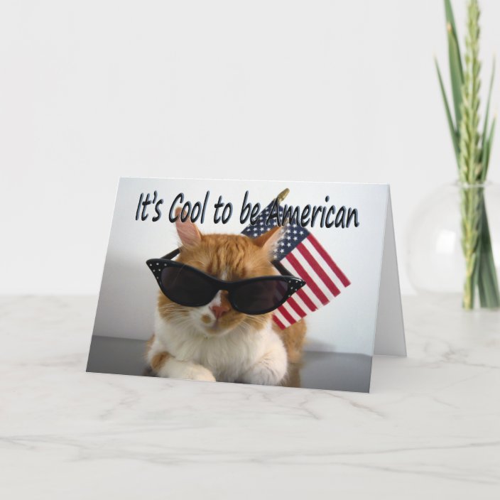 Happy Memorial Day Cool Cat with Flag Card