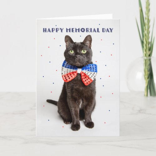 Happy Memorial Day Cute Patriotic Cat in Bow Tie Holiday Card