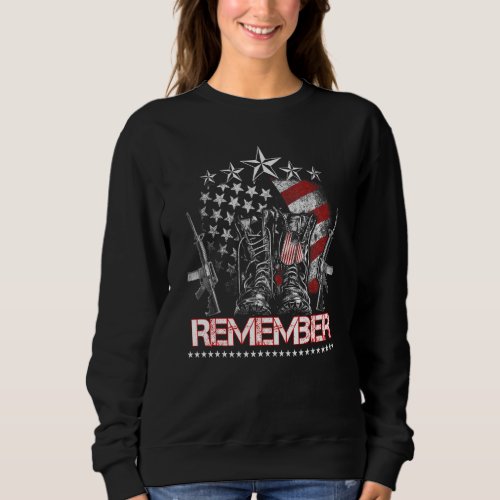 Happy Memorial Day  Flag Military Boots Dog Tags Sweatshirt