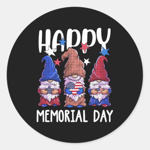 Happy Memorial Day Gnome Usa Flag American Patriot Classic Round Sticker