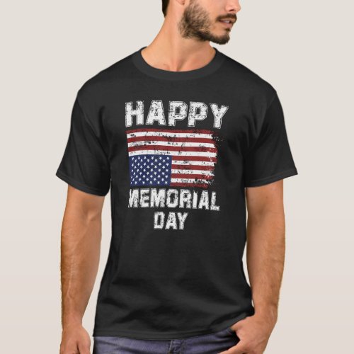 Happy Memorial Day Grungy Text USA Flag T_Shirt