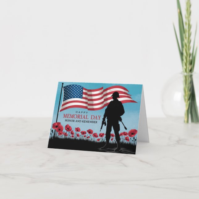 Happy Memorial Day Red Poppies Military  Folded Card (Front)
