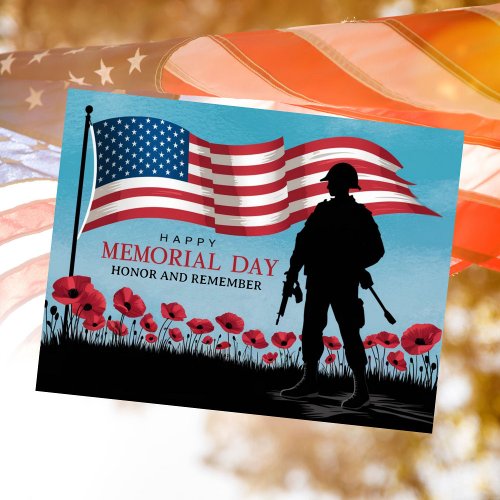 Happy Memorial Day Red Poppies Military  Holiday Postcard