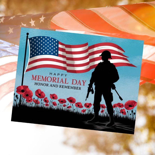 Happy Memorial Day Red Poppies Military  Holiday Postcard (Memorial day postcard to honor and remember)
