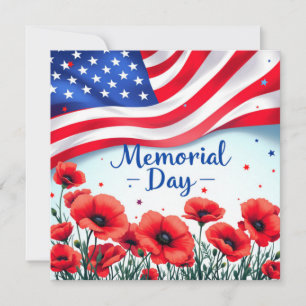 Happy Memorial Day Red Poppies Military  Invitation