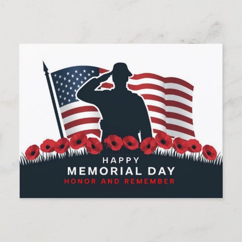 Happy Memorial Day Red Poppies Military  Postcard