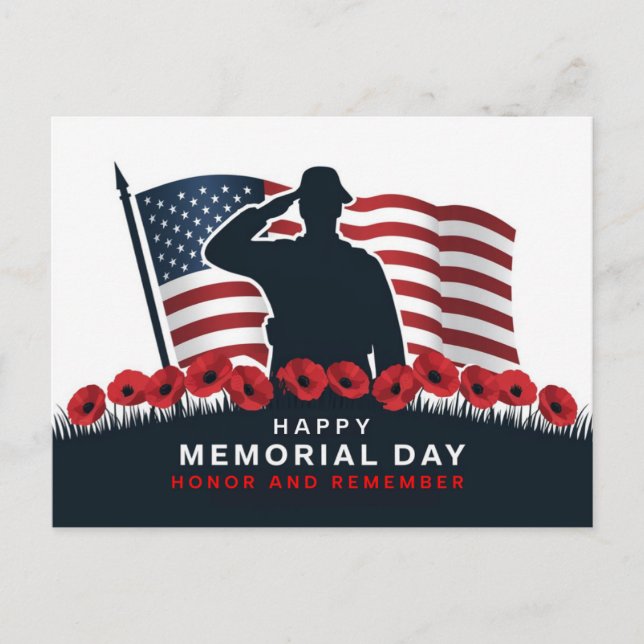 Happy Memorial Day Red Poppies Military  Postcard (Front)