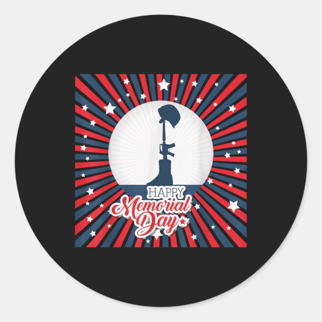 Happy Memorial Day Usa Patriotic Flag Men Women Classic Round Sticker (Front)