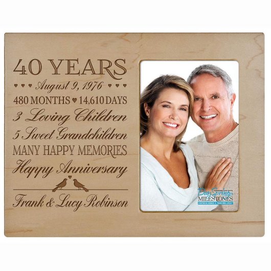 Happy Memories 40th Anniversary Maple Photo Frame (Front)