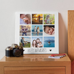Happy Memories Family 9 Photo Collage Faux Canvas Print