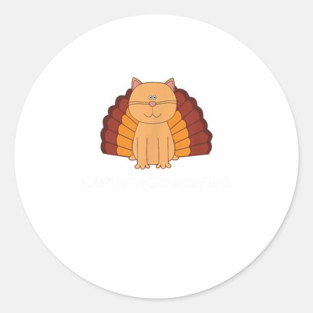 HAPPY MEOW GIVING Funny Turkey Cat Classic Round Sticker (Front)