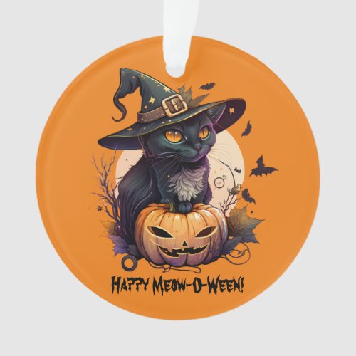 Happy Meow_O_Ween Black Cat  Jack_o_Lantern Ornament