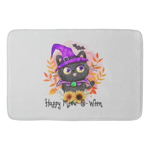 Happy Meow_o_ween _Black Witch Cat Bath Mat