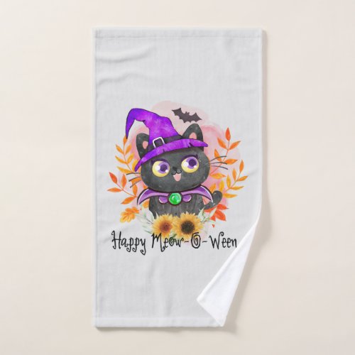 Happy Meow_o_ween _Black Witch Cat Bath Towel Set