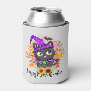 Happy Meow-o-ween -Black Witch Cat Can Cooler