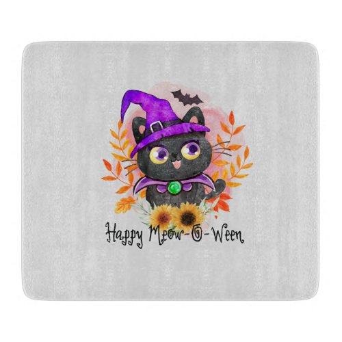 Happy Meow_o_ween _Black Witch Cat Cutting Board