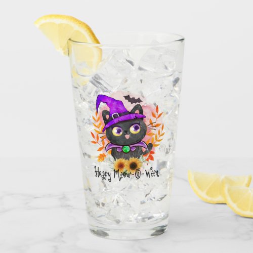 Happy Meow_o_ween _Black Witch Cat Glass