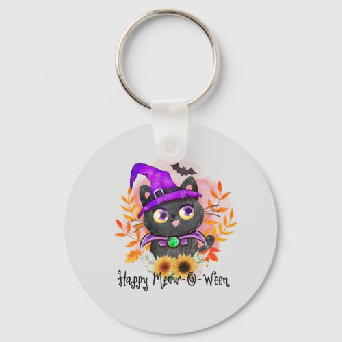 Happy Meow_o_ween _Black Witch Cat Keychain