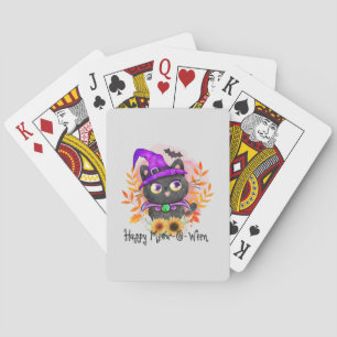 Happy Meow-o-ween -Black Witch Cat Poker Cards