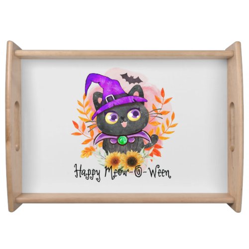 Happy Meow_o_ween _Black Witch Cat Serving Tray