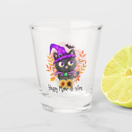 Happy Meow_o_ween _Black Witch Cat Shot Glass