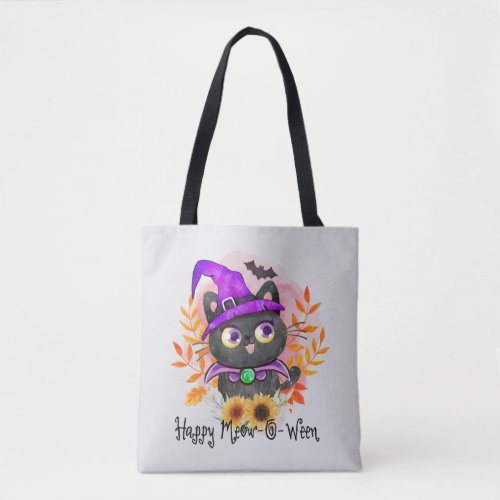 Happy Meow_o_ween _Black Witch Cat Tote Bag