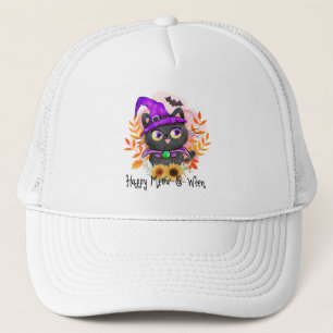 Happy Meow-o-ween -Black Witch Cat Trucker Hat