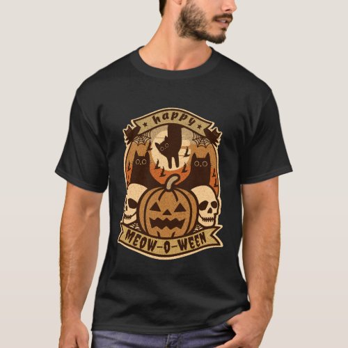 Happy Meow_O_Ween _ Cat and Skull T_Shirt