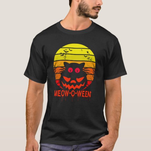 Happy Meow_O_Ween Halloween Cat Summer Retro  T_Shirt