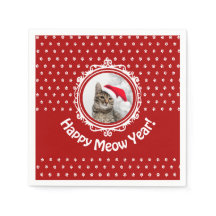 "Happy Meow Year!" Cat Christmas Paper Napkin
