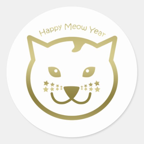 Happy Meow Year _ Custom background color Classic Round Sticker