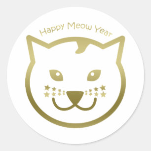 Happy Meow Year - Custom background color Classic Round Sticker