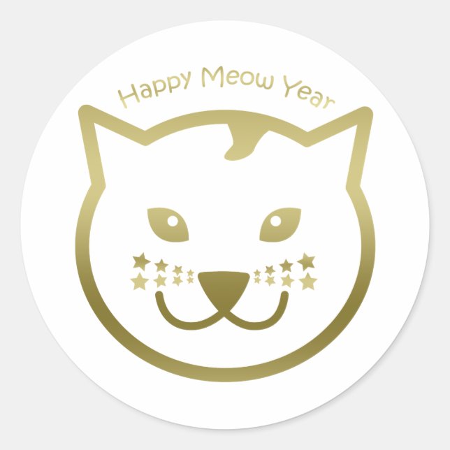 Happy Meow Year - Custom background color Classic Round Sticker (Front)