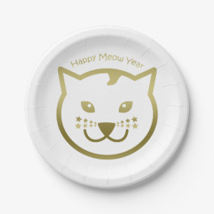 Happy Meow Year - Custom background color Paper Plates
