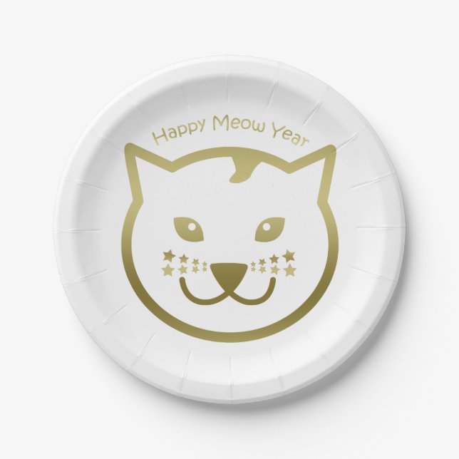 Happy Meow Year - Custom background color Paper Plates (Front)