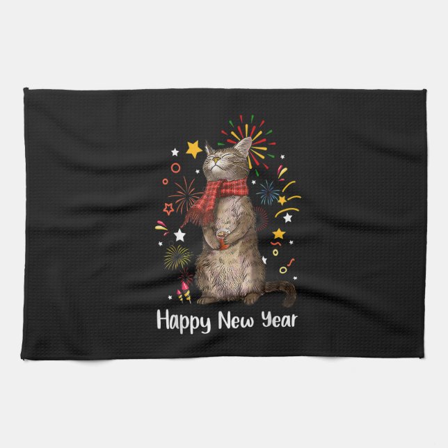 Happy Meow Year, Happy New Year Cat 2023 For Mens Kitchen Towel (Horizontal)
