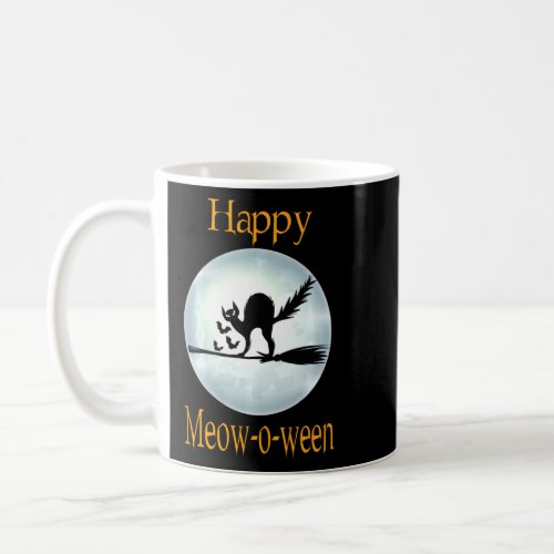 Happy Meoween Funny Witch Cat Broom Scary Horror M Coffee Mug
