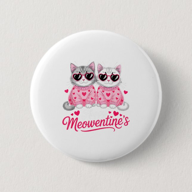 Happy Meowentine’s Cute Romantic Cats Couple Valen Button (Front)