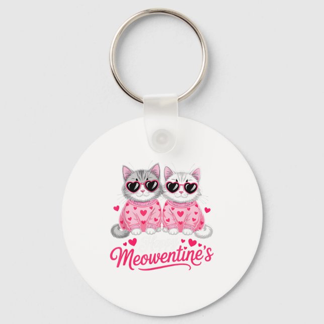 Happy Meowentine’s Cute Romantic Cats Couple Valen Keychain (Front)