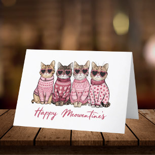 Happy Meowentine's Cats in Sweaters Valentine’s Letterpress Thank You Card