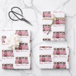 Happy Meowentine's Cats in Sweaters Valentines Wrapping Paper Sheets