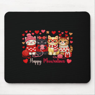 Happy Meowentines Cute Cat Valentine Love Crochet Mouse Pad