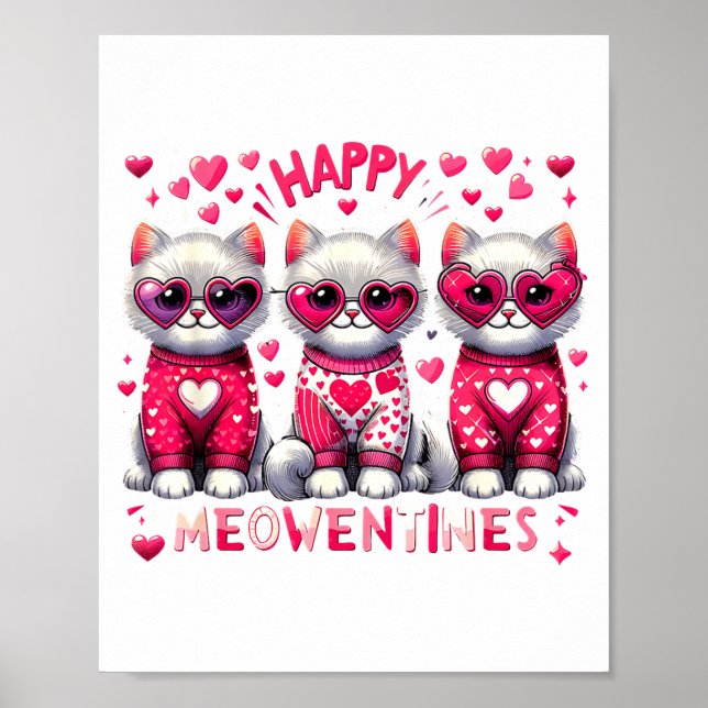 Happy Meowentines Cute Valentine Cats Love Cat Mem Poster (Front)