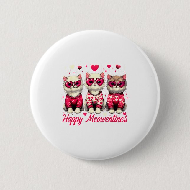Happy Meowentines Cute Valentine Cats Love Funny C Button (Front)