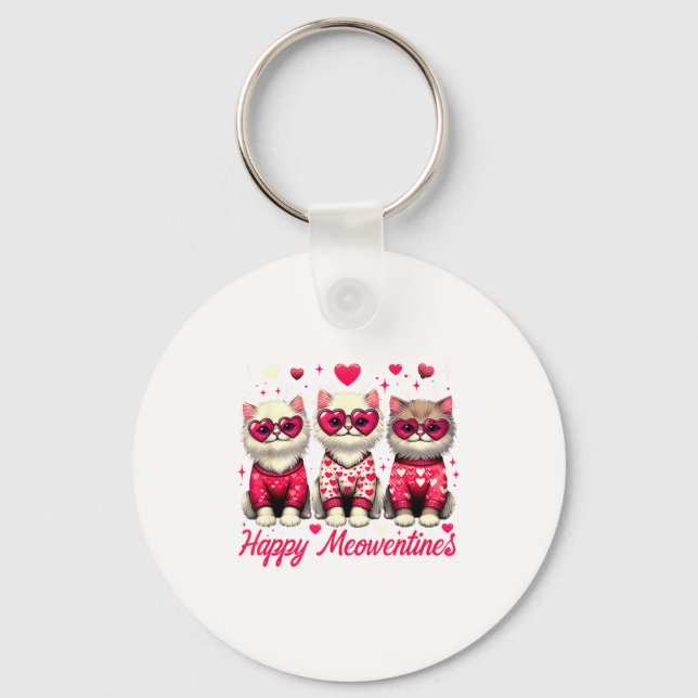 Happy Meowentines Cute Valentine Cats Love Funny C Keychain (Front)
