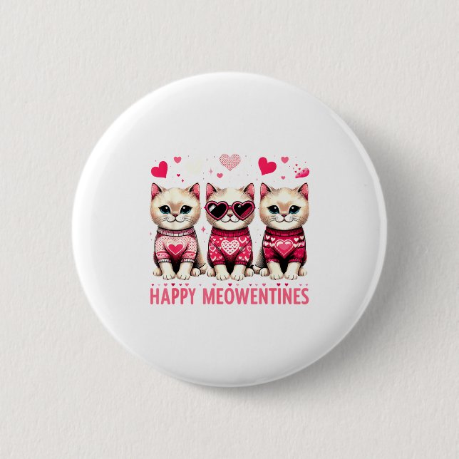 Happy Meowentines Cute Valentine Cats Love Funny M Button (Front)